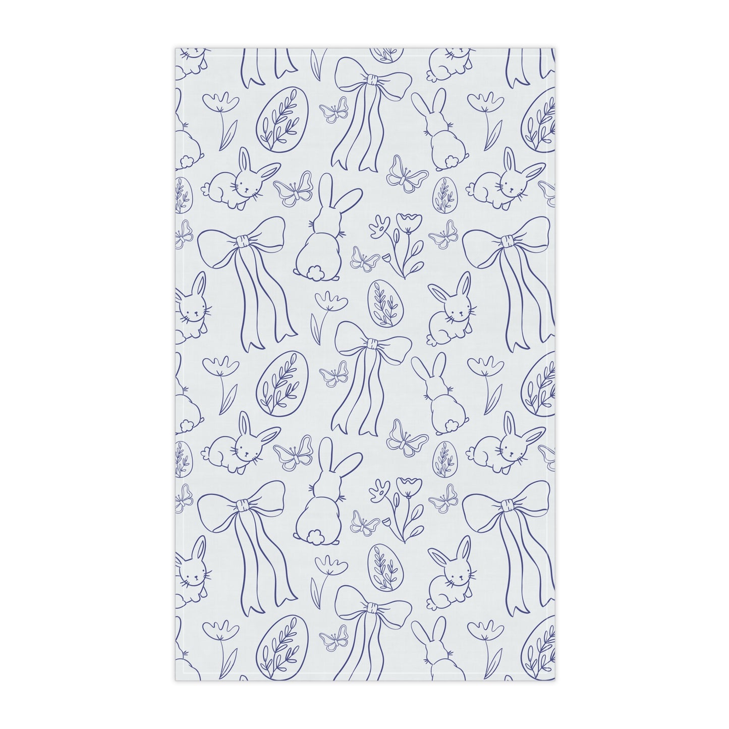 Blue Bunny Toile Easter Tea Towel