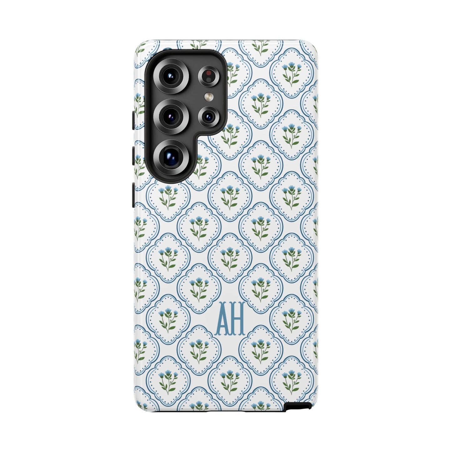Blue Cottage Floral Monogram phone case