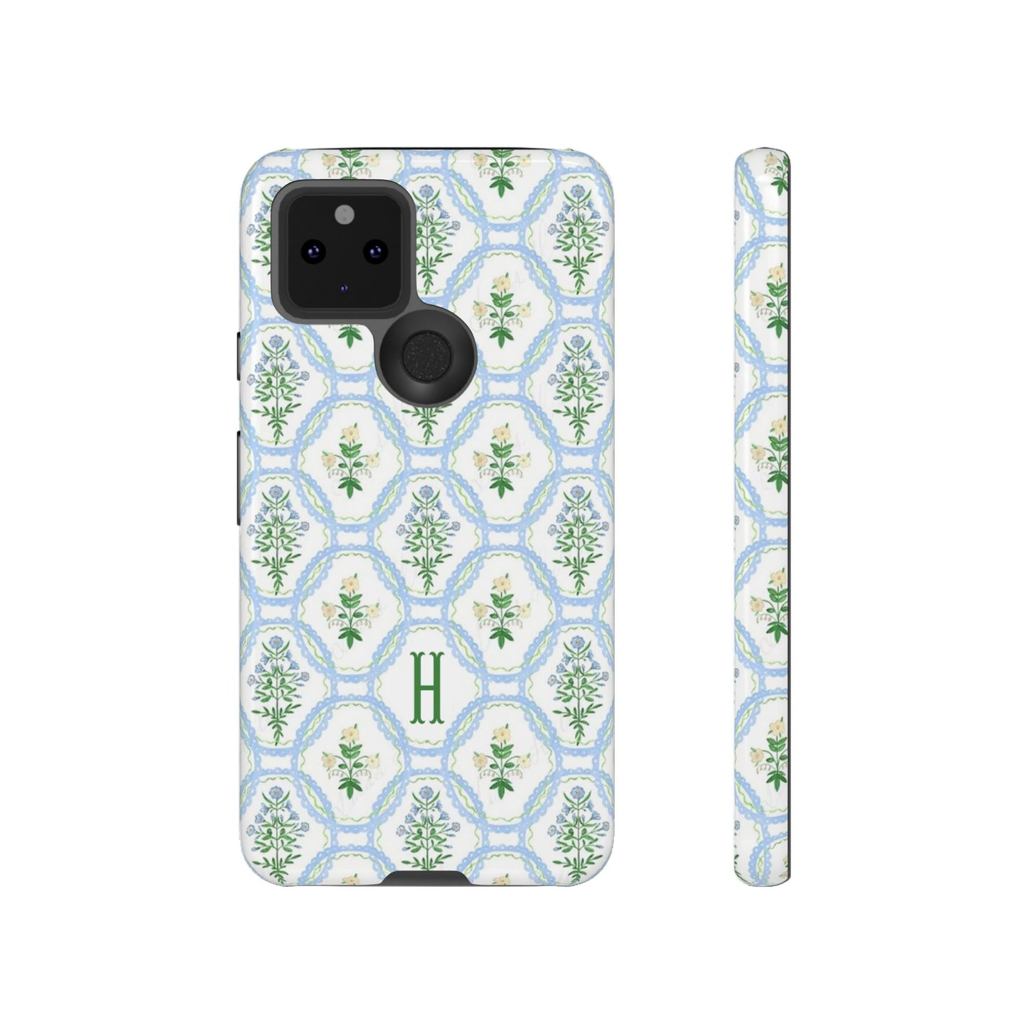 Blue Floral Motif Monogram Phone Case Personalized
