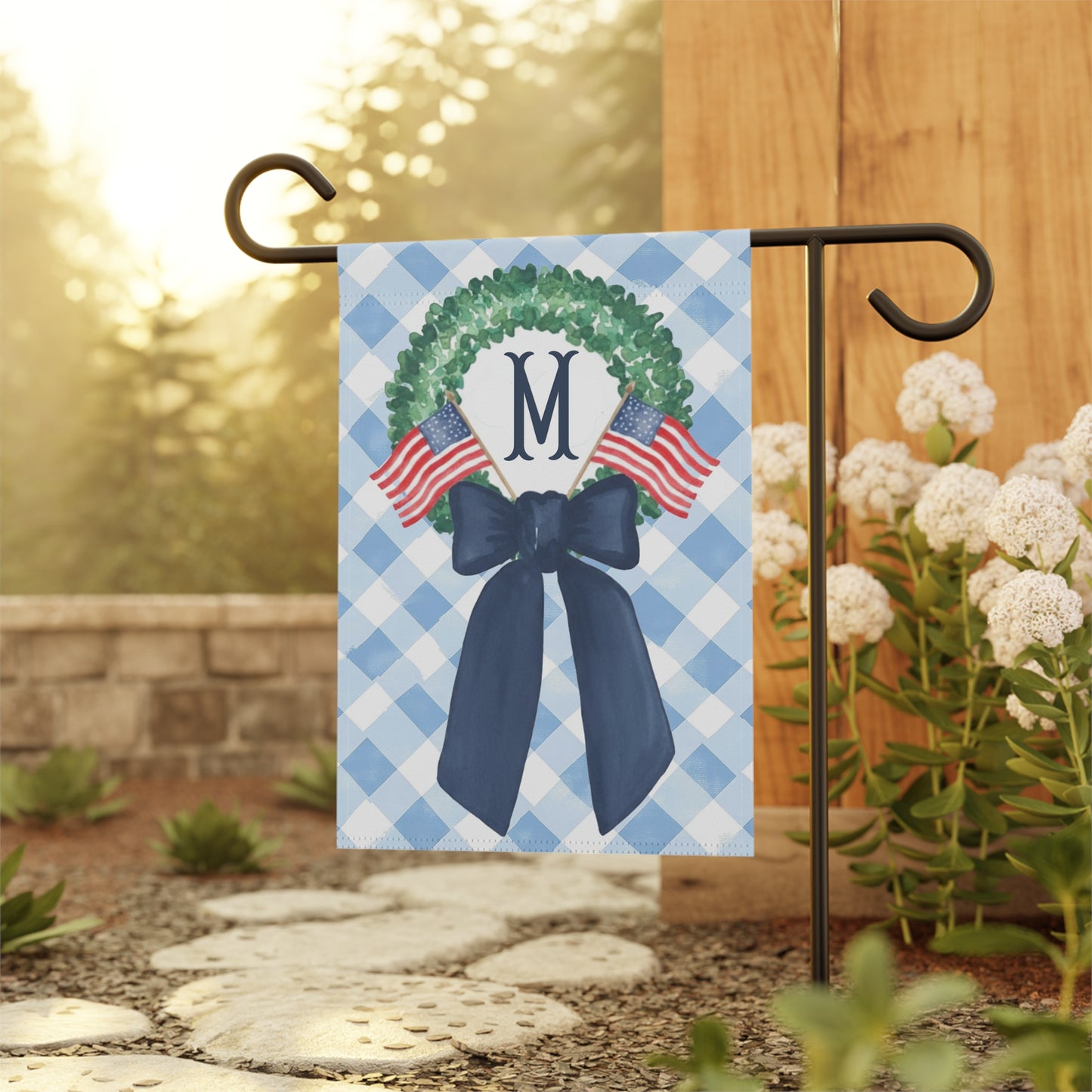 Personalized American Flag Wreath Garden Flag