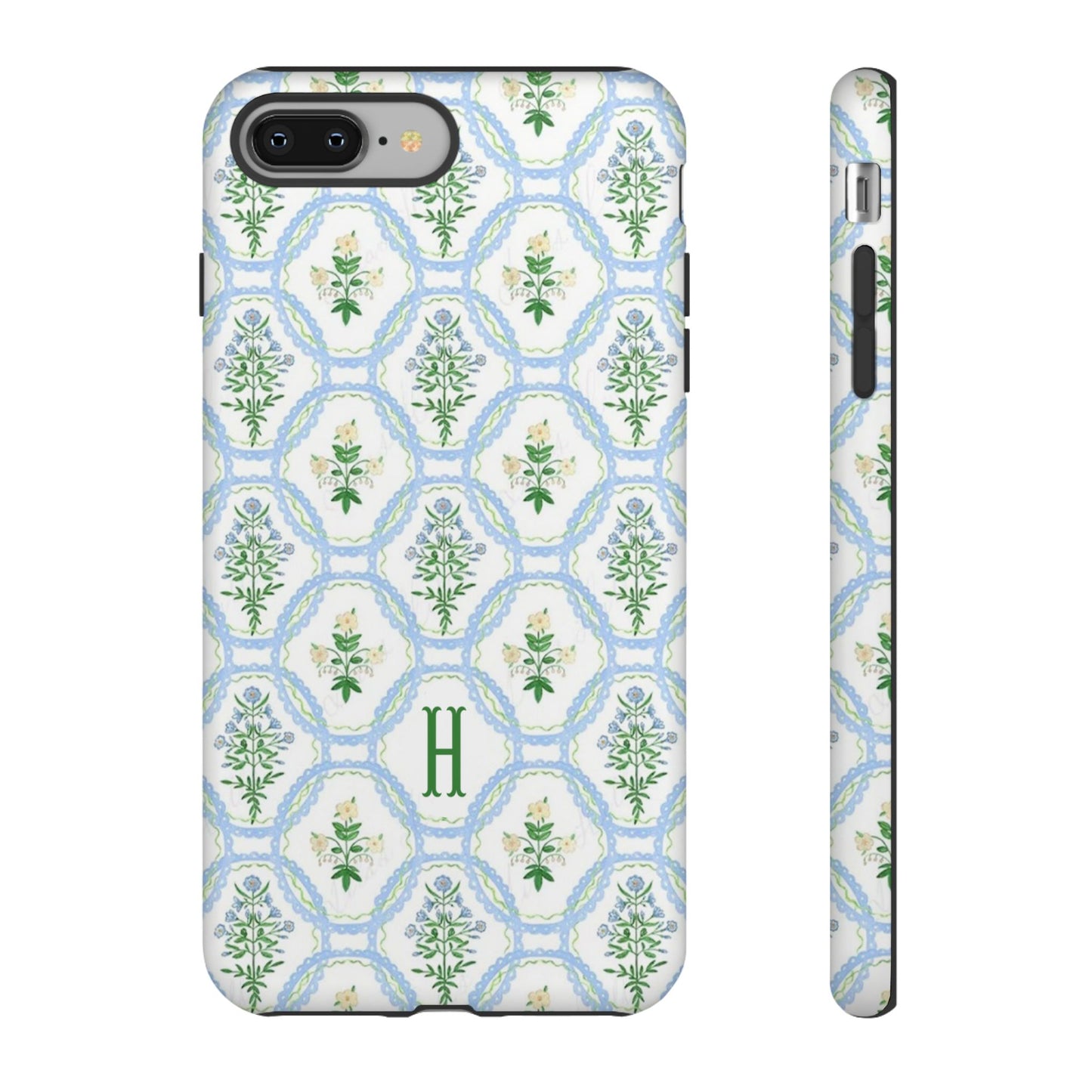 Blue Floral Motif Monogram Phone Case Personalized