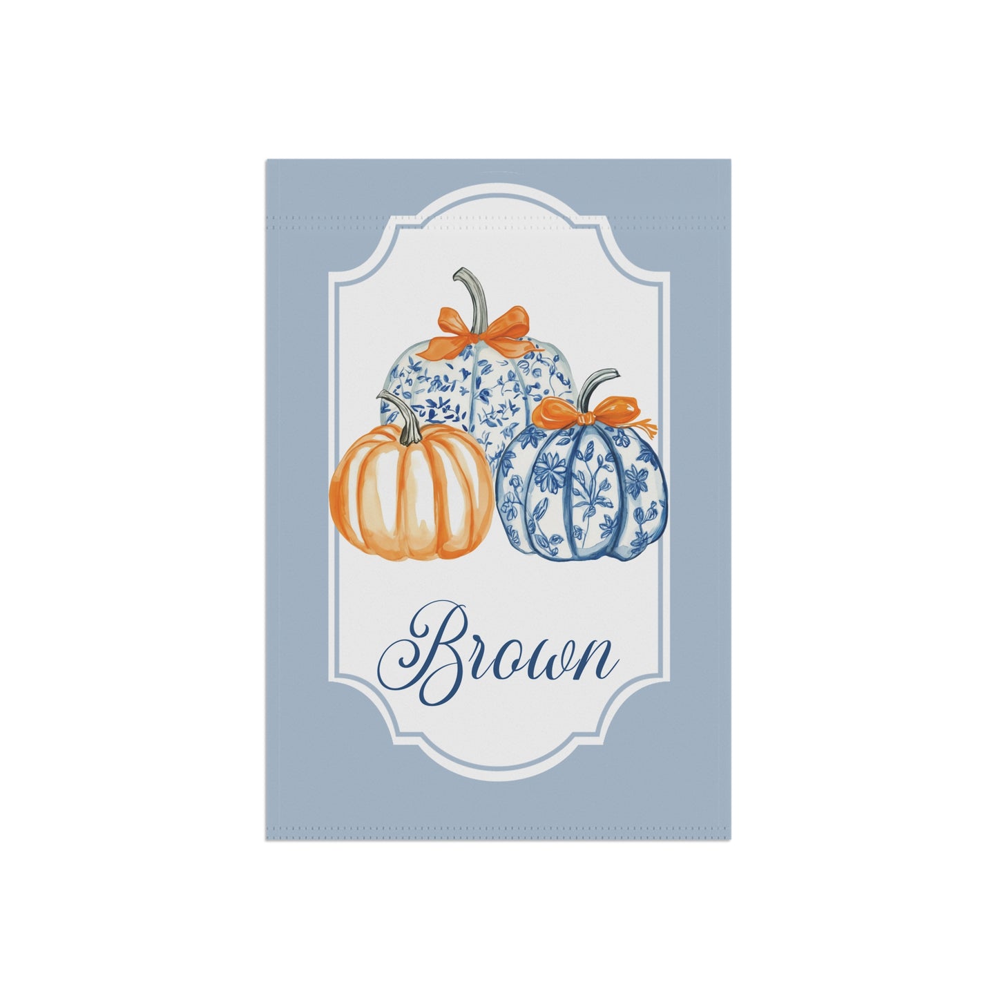 Blue Floral Pumpkins Garden Banner | Personalized Name Accent