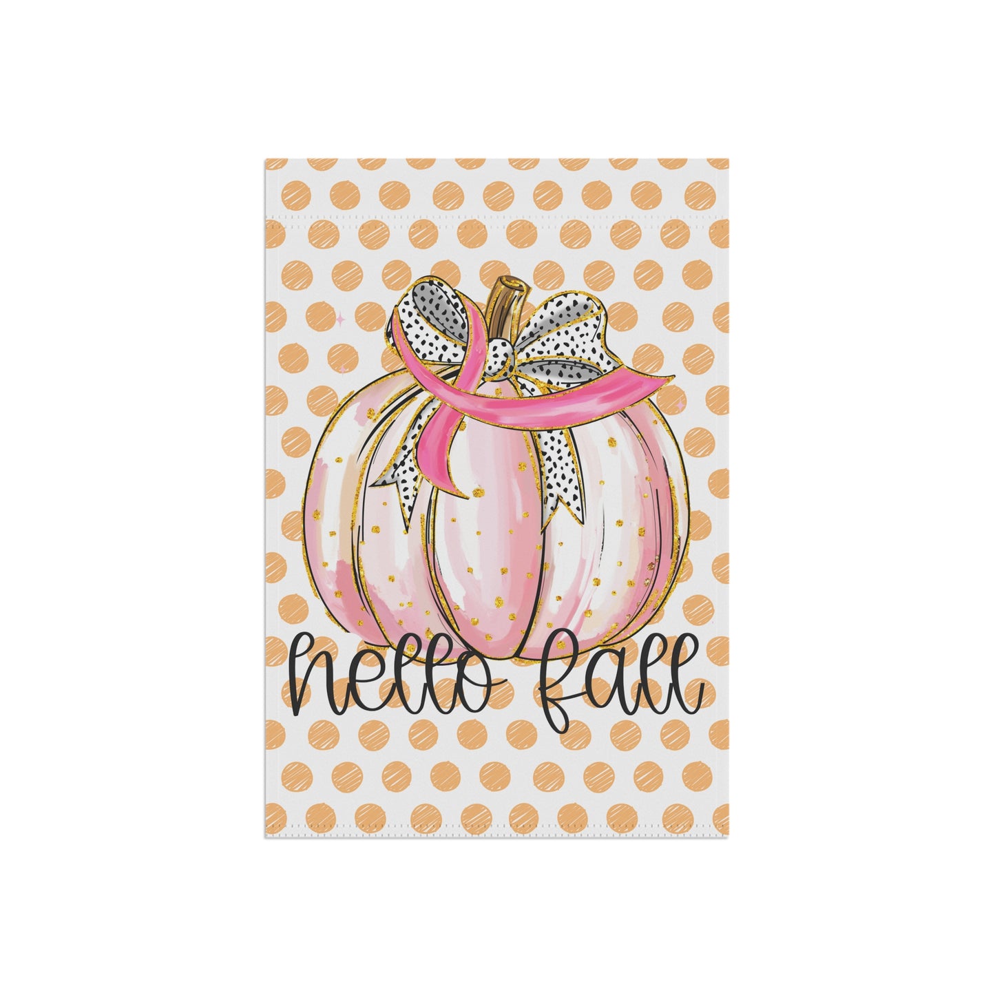 Pink Polka Dot Pumpkin Hello Fall Garden Flag | House Banner
