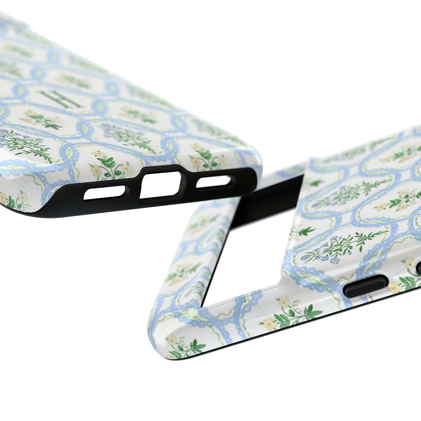 Blue Floral Motif Monogram Phone Case Personalized