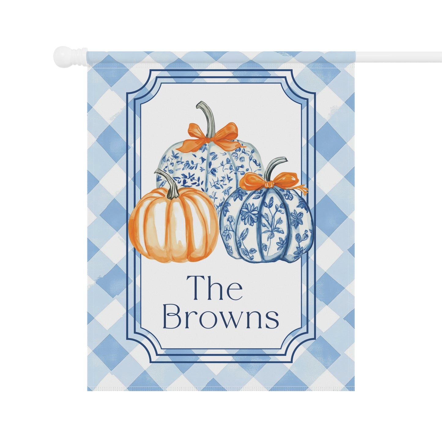 Blue Gingham Pumpkins Garden Flag | House Banner