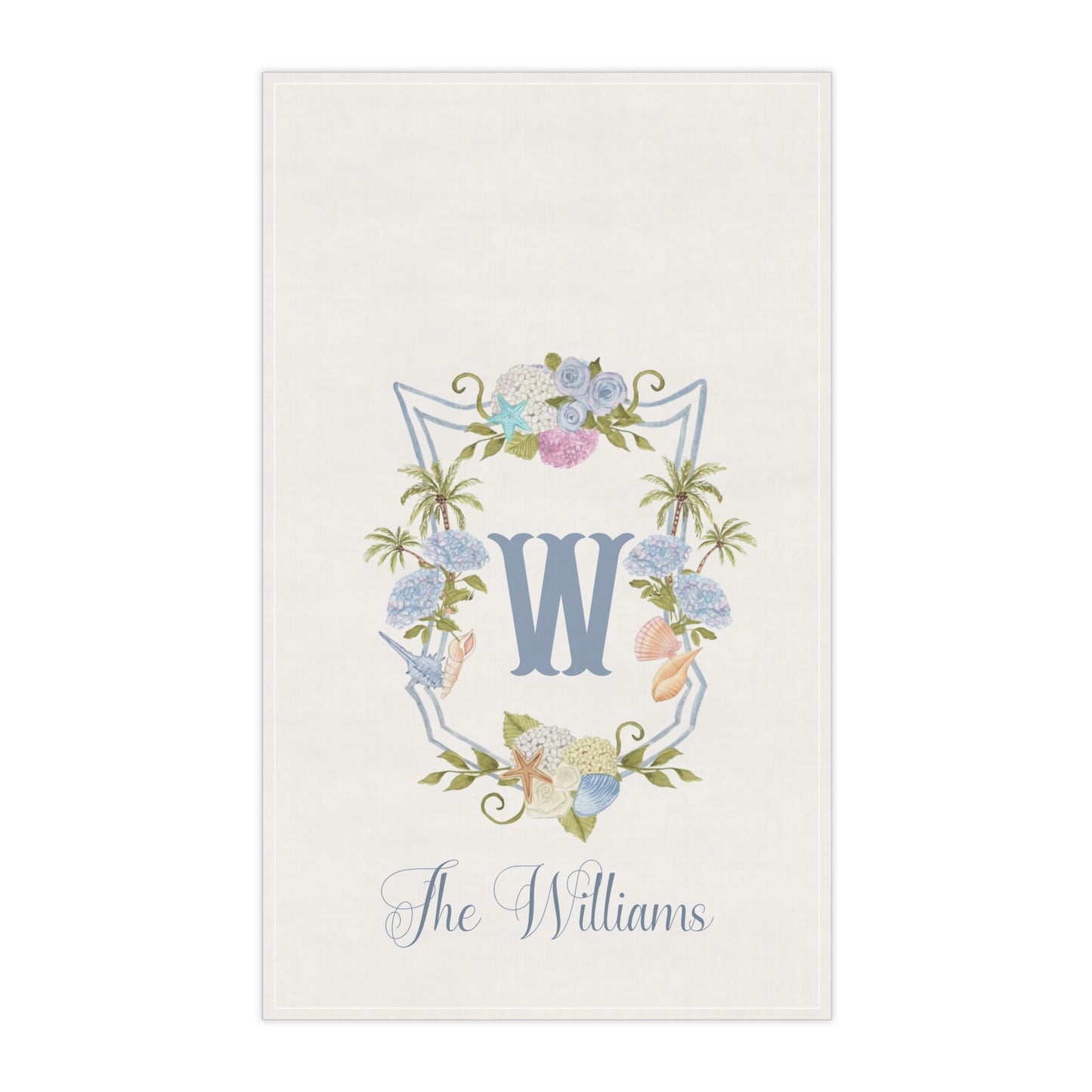 W Monogram Floral Crest Tea Towel | Personalized Kitchen Towel