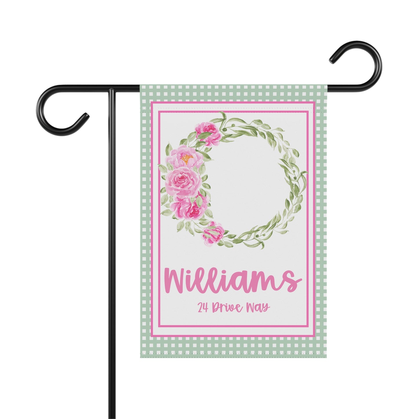 Personalized Pink Spring Wreath Garden Flag with Name & Address