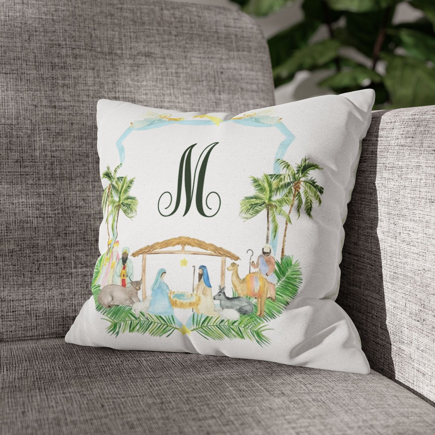 Monogram M Palm Trees Nativity Pillowcase | Square Pillowcase