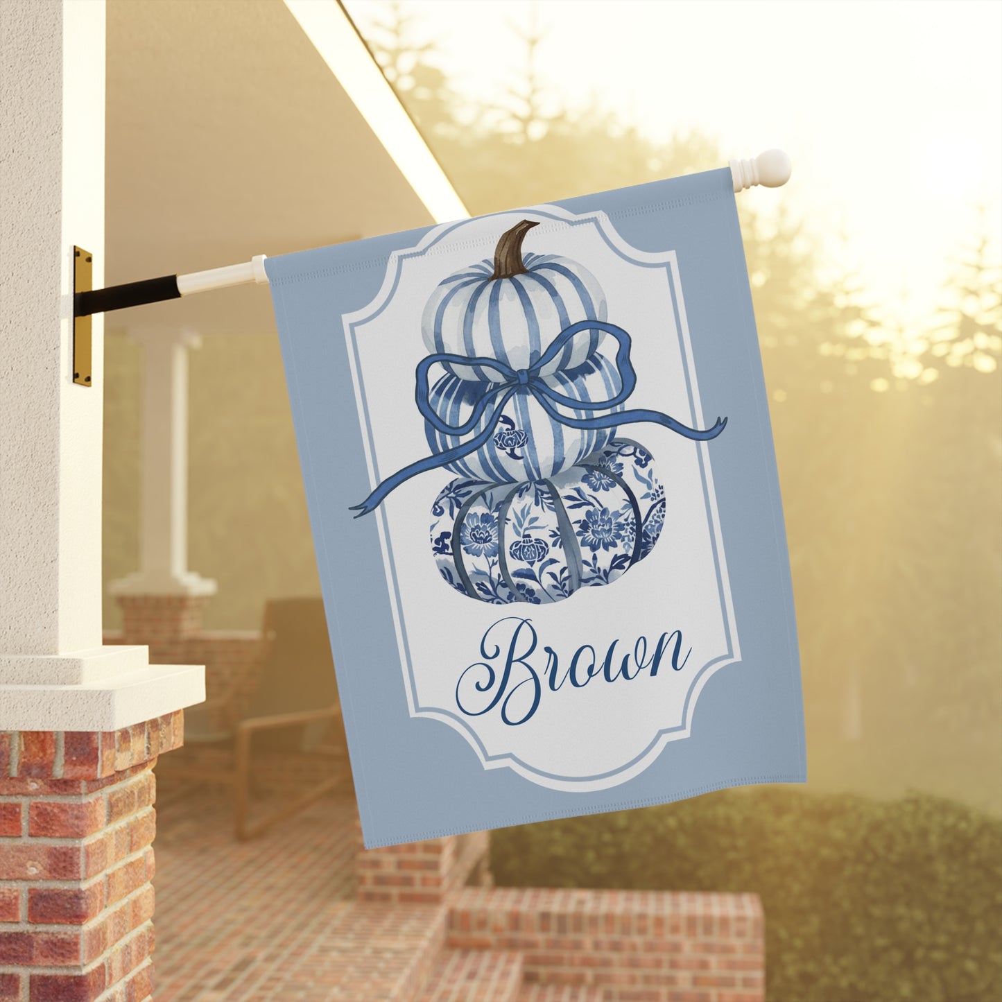 Blue Toile Pumpkins Garden Flag | House Banner, Personalized Name