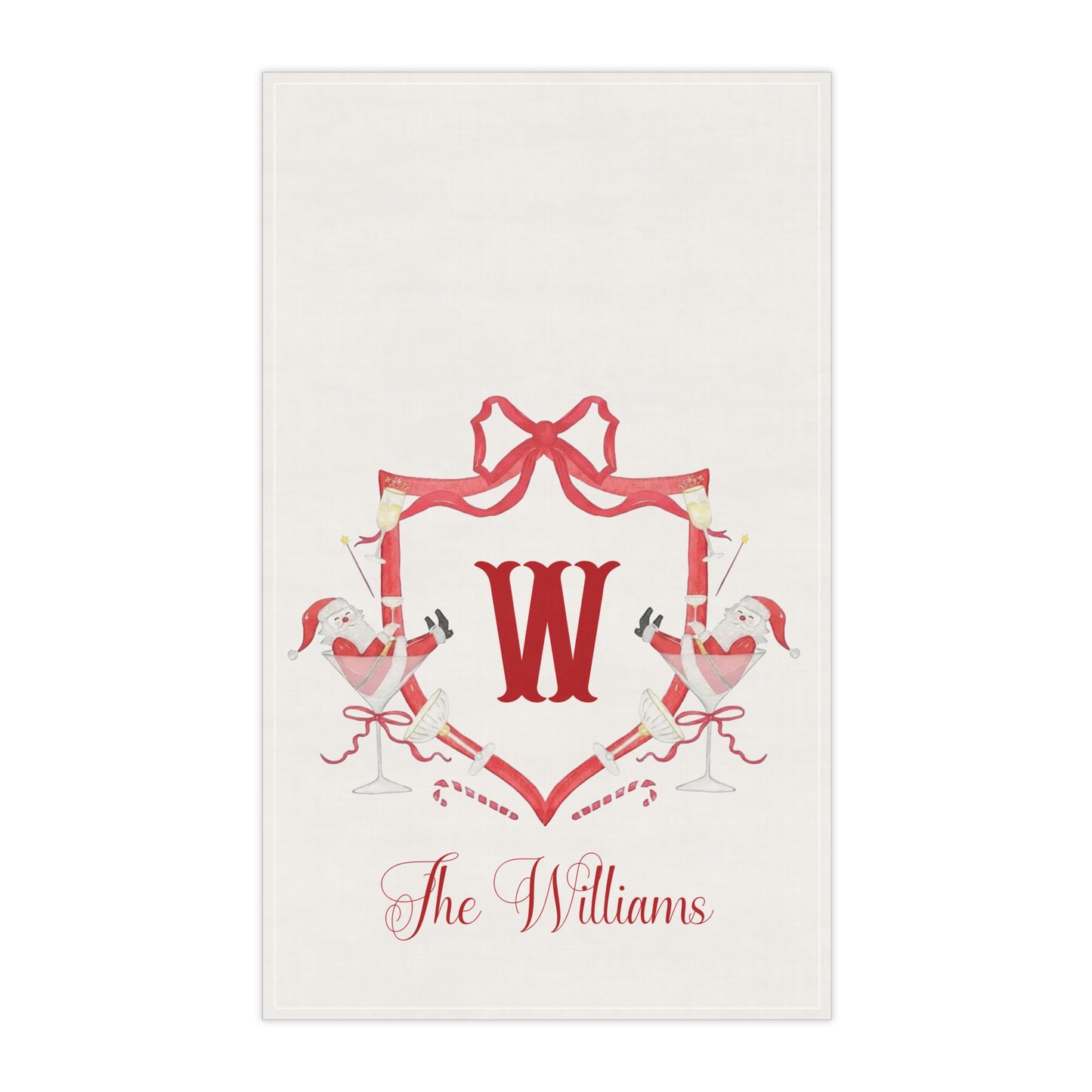 Monogram W Crest Tea Towel | Personalized Family Name Kitchen Towel