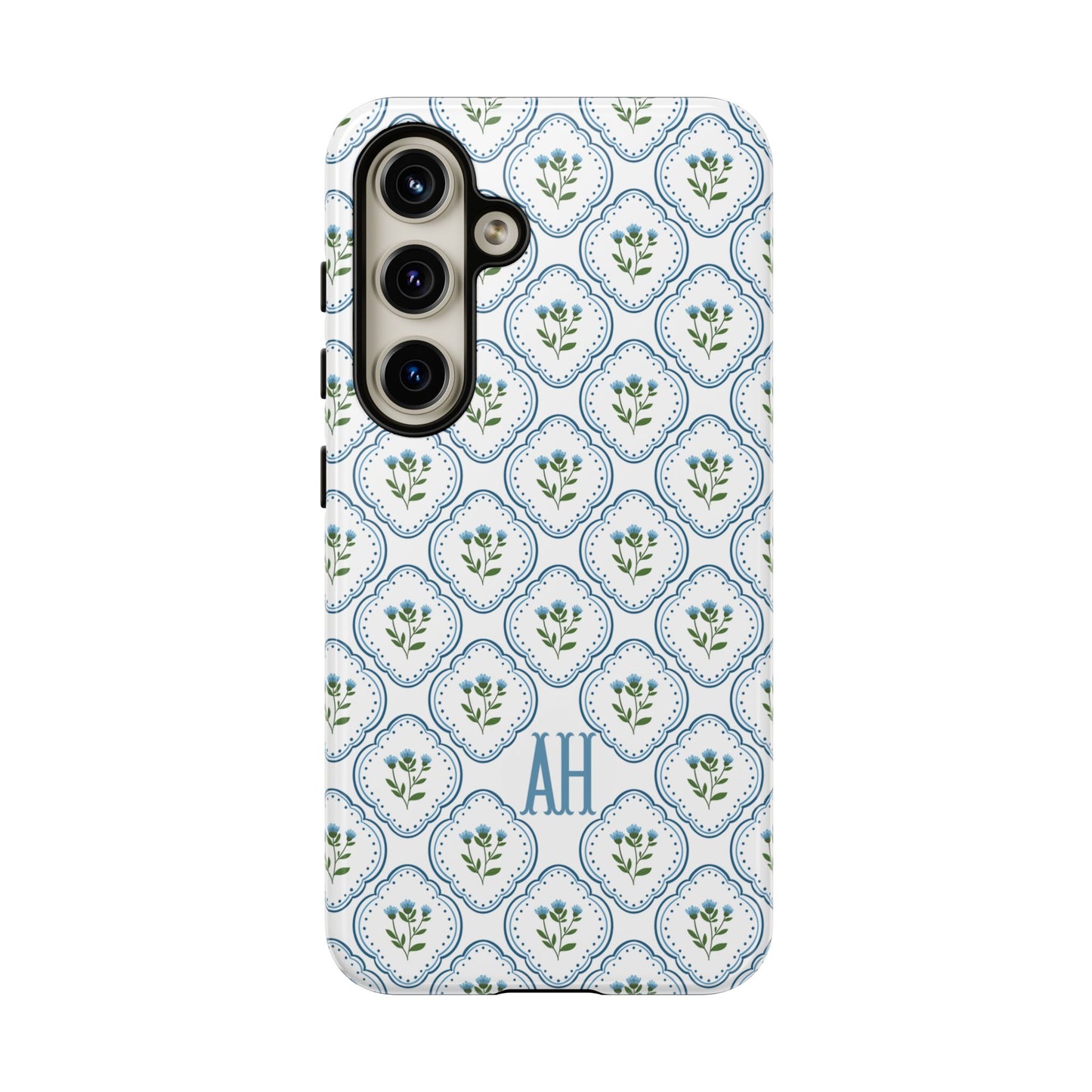 Blue Cottage Floral Monogram phone case