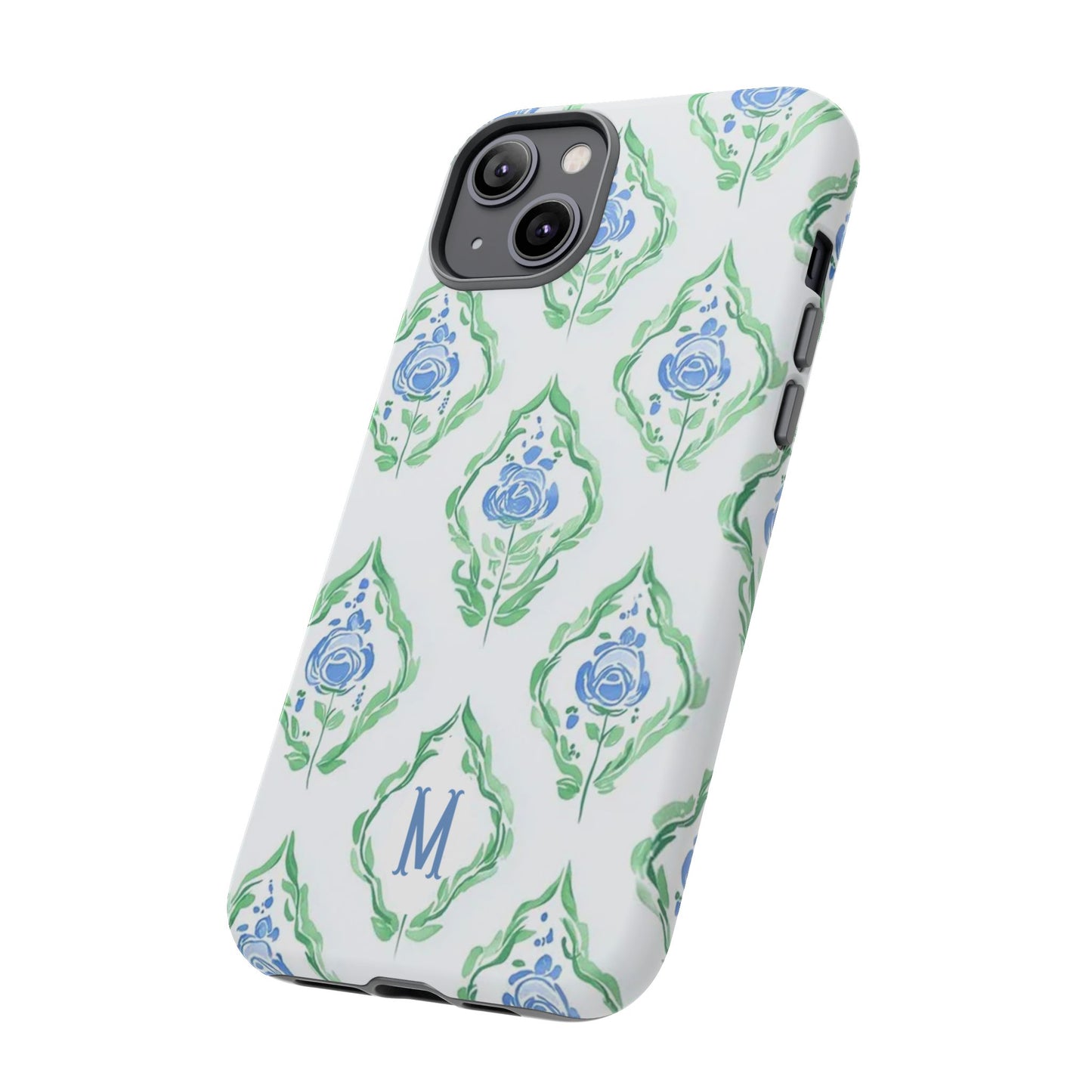 Blue Rose Grandmillennial Monogram Phone Case Personalized