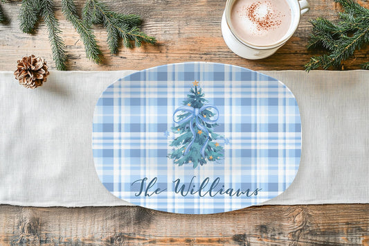 Personalized Blue Christmas Tree Platter