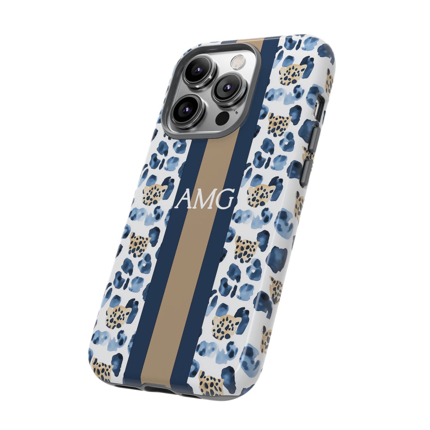 Blue Leopard Monogram Phone Case