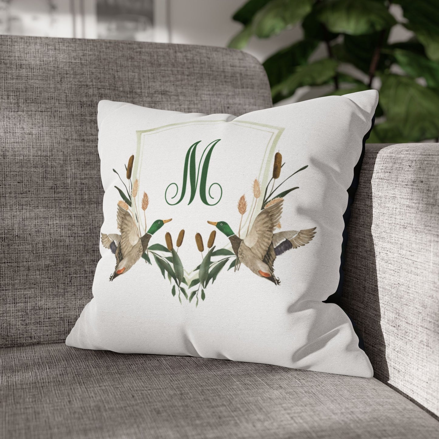 Monogram M Wreath Pillow | Decorative Square Pillowcase