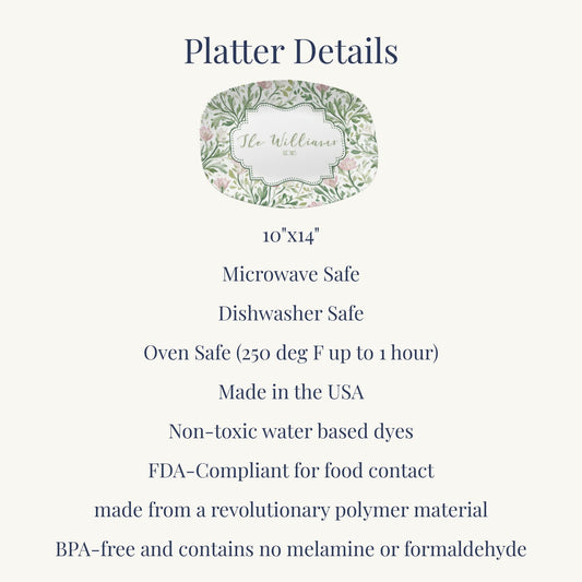 Personalized Blue Floral Serving Platter | Custom Wedding Gift | Grandmillennial Serving Tray | Housewarming Gift | Custom Family Name Platter