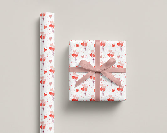 Watercolor Heart Balloon Valentines Day Gift Wrap