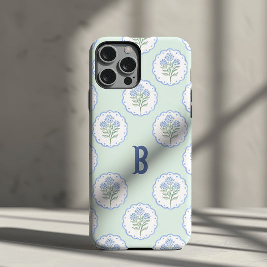 Personalized Hydrangea Preppy Phone Case with Initial