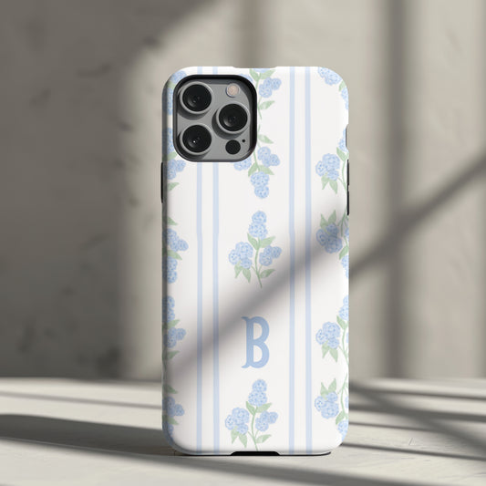 Personalized Blue Floral Phone Case with Initial