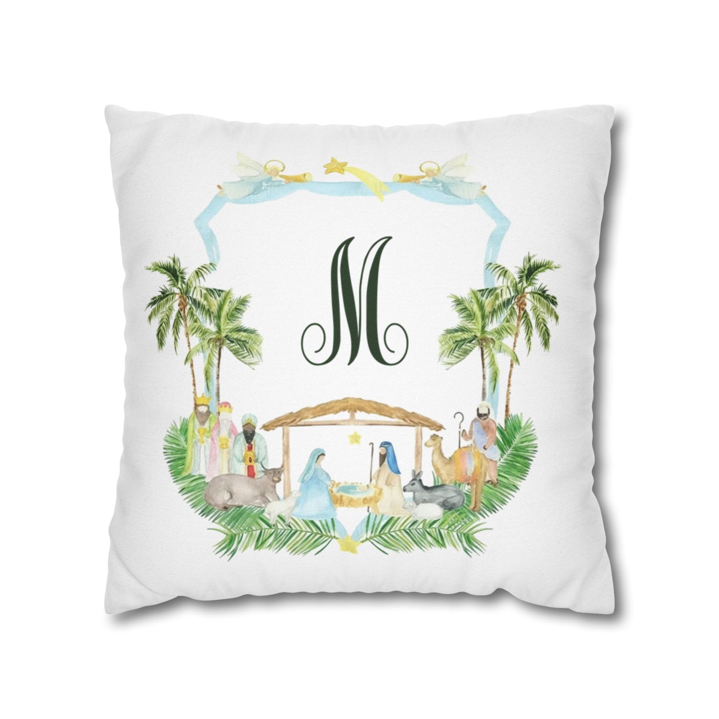 Monogram M Palm Trees Nativity Pillowcase | Square Pillowcase