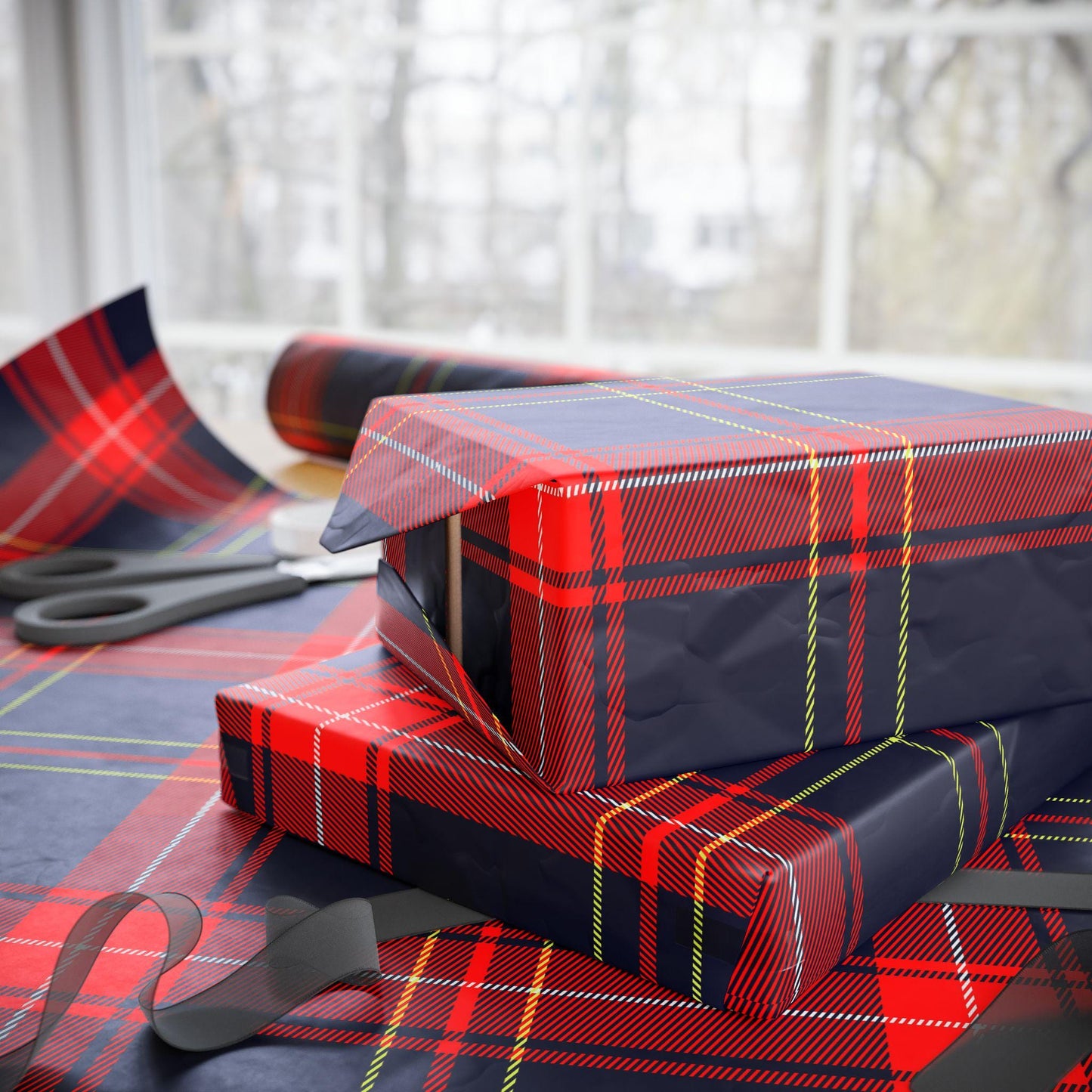 Classic Navy & Red Tartan Gift Wrap