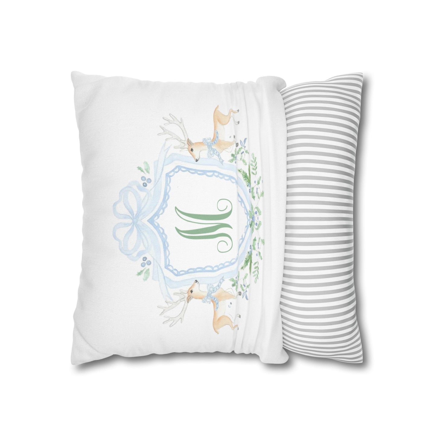 Monogram M Crest Pillowcase, Deer Wreath Accent Pillowcase