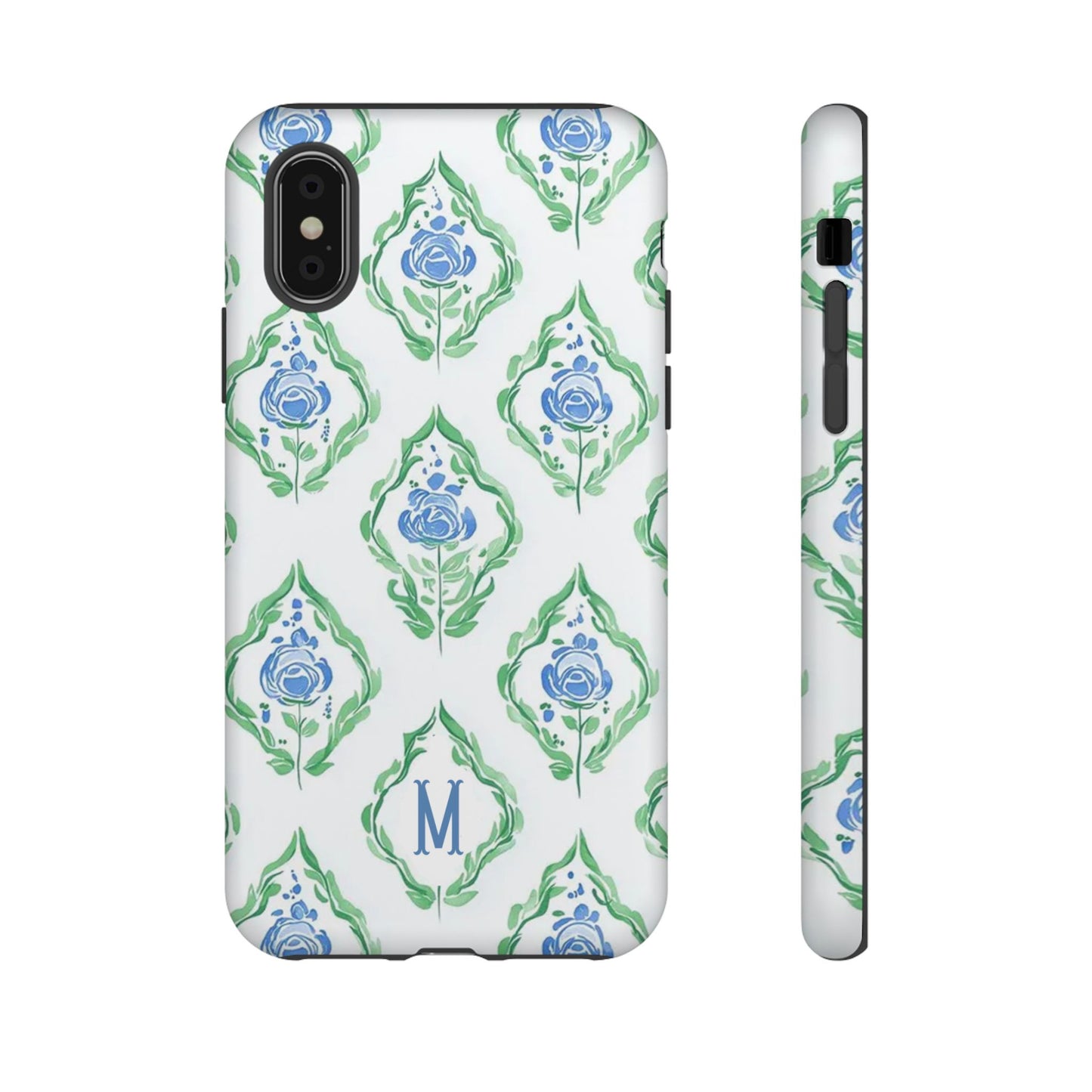 Blue Rose Grandmillennial Monogram Phone Case Personalized