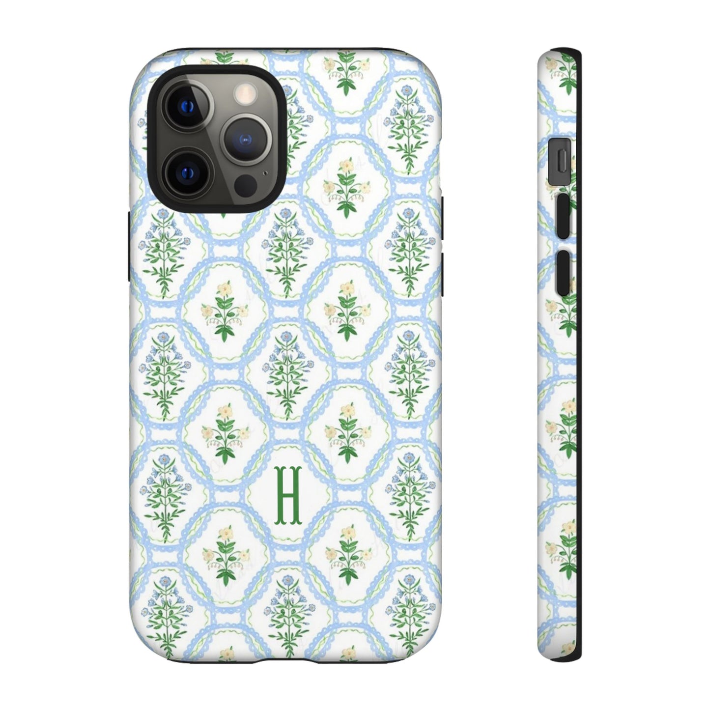Blue Floral Motif Monogram Phone Case Personalized