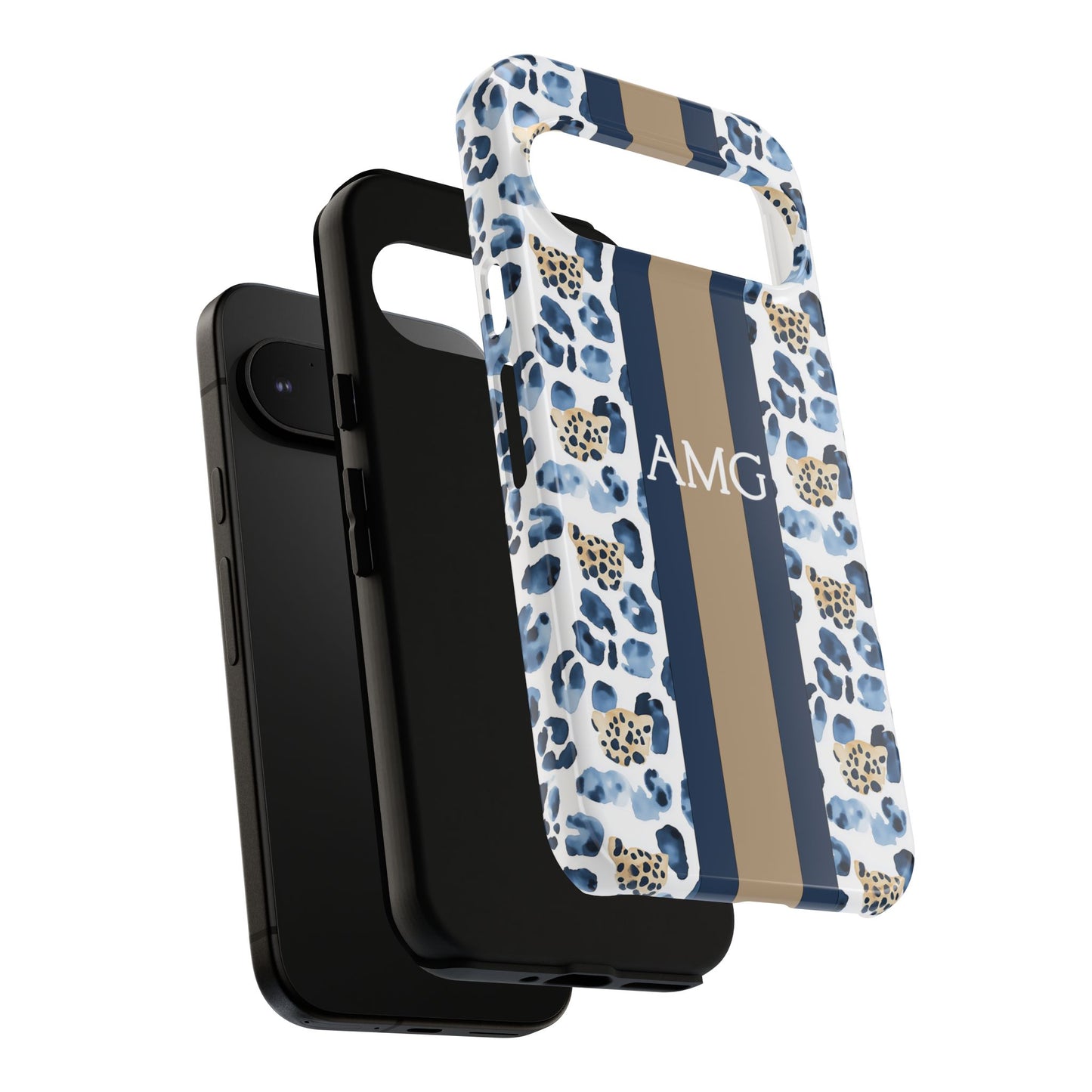 Blue Leopard Monogram Phone Case