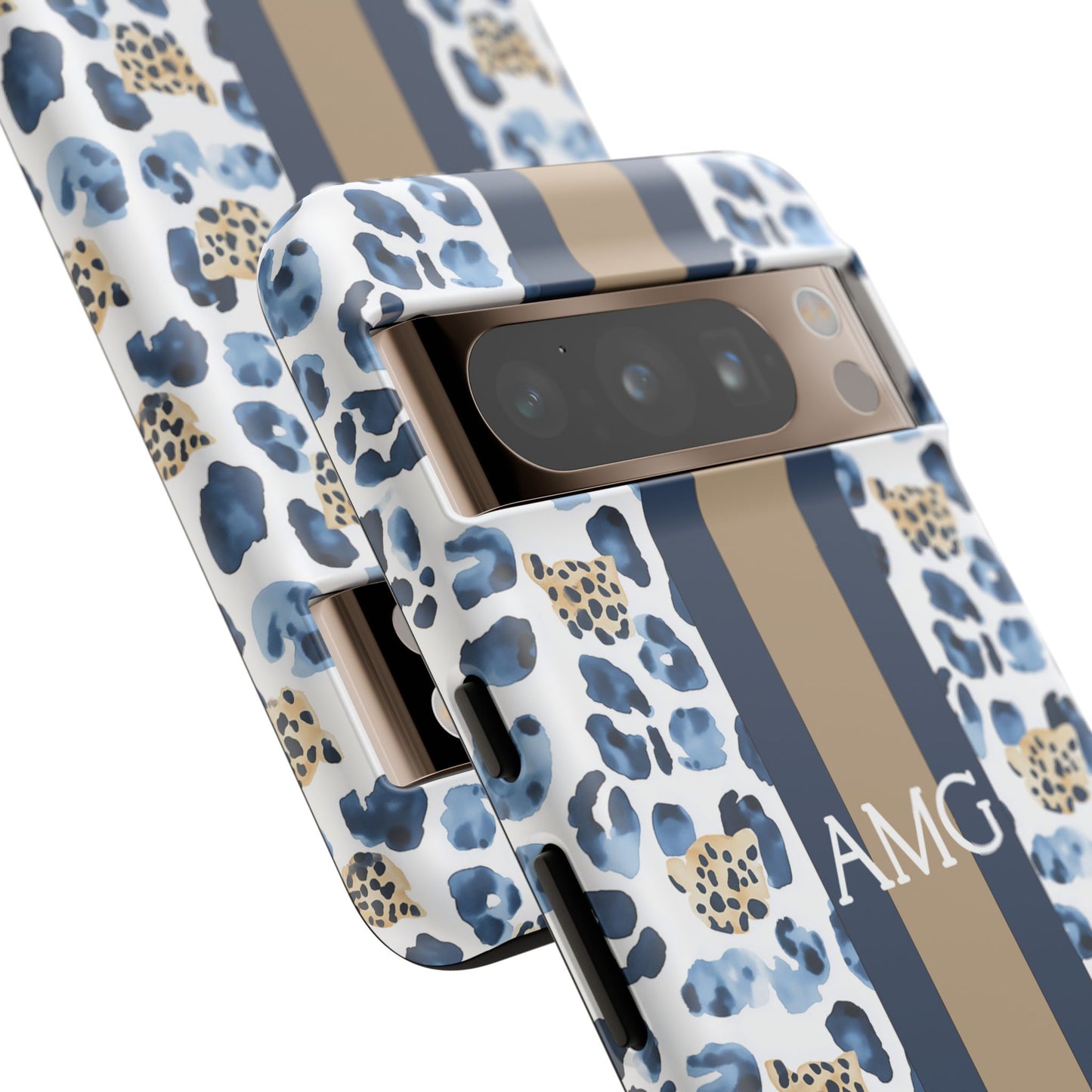 Blue Leopard Monogram Phone Case