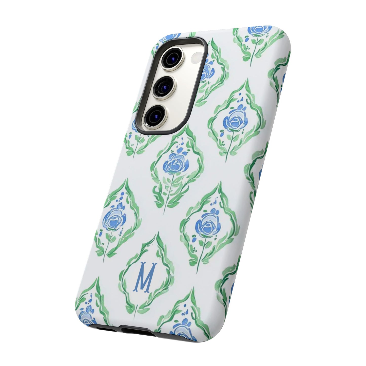Blue Rose Grandmillennial Monogram Phone Case Personalized