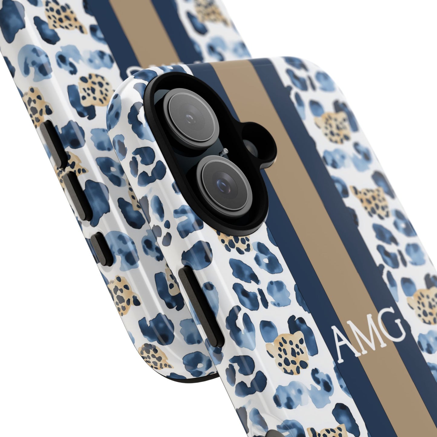 Blue Leopard Monogram Phone Case