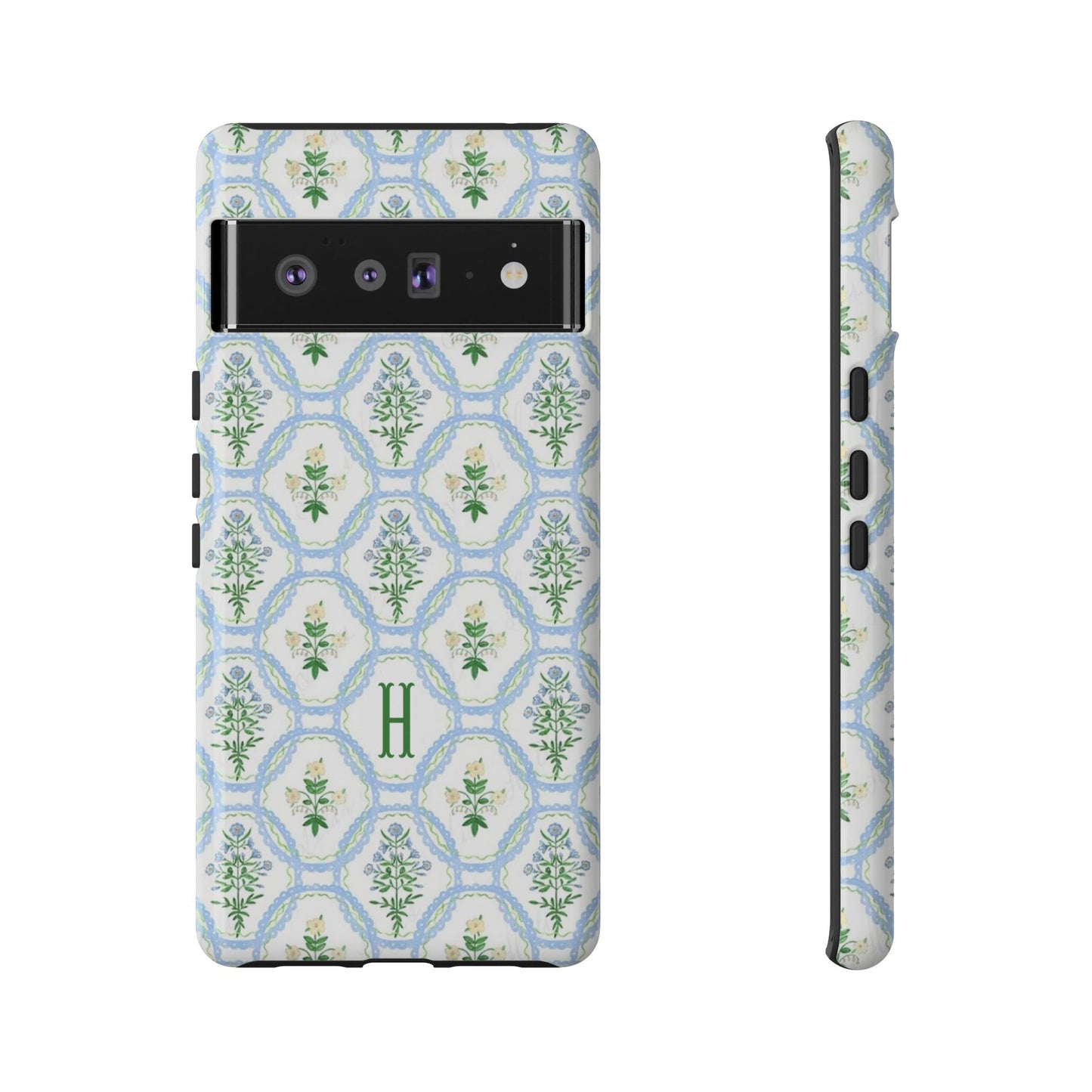 Blue Floral Motif Monogram Phone Case Personalized
