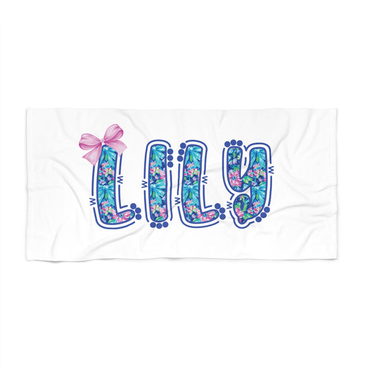 Personalized Preppy Floral Name Beach Towel