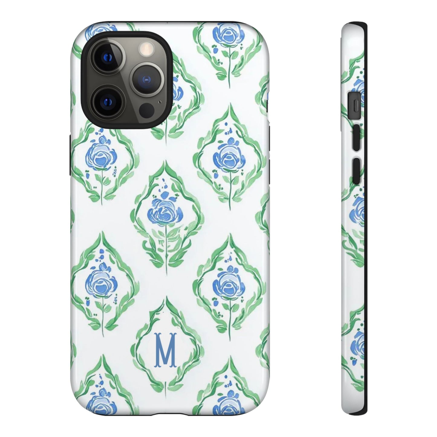 Blue Rose Grandmillennial Monogram Phone Case Personalized