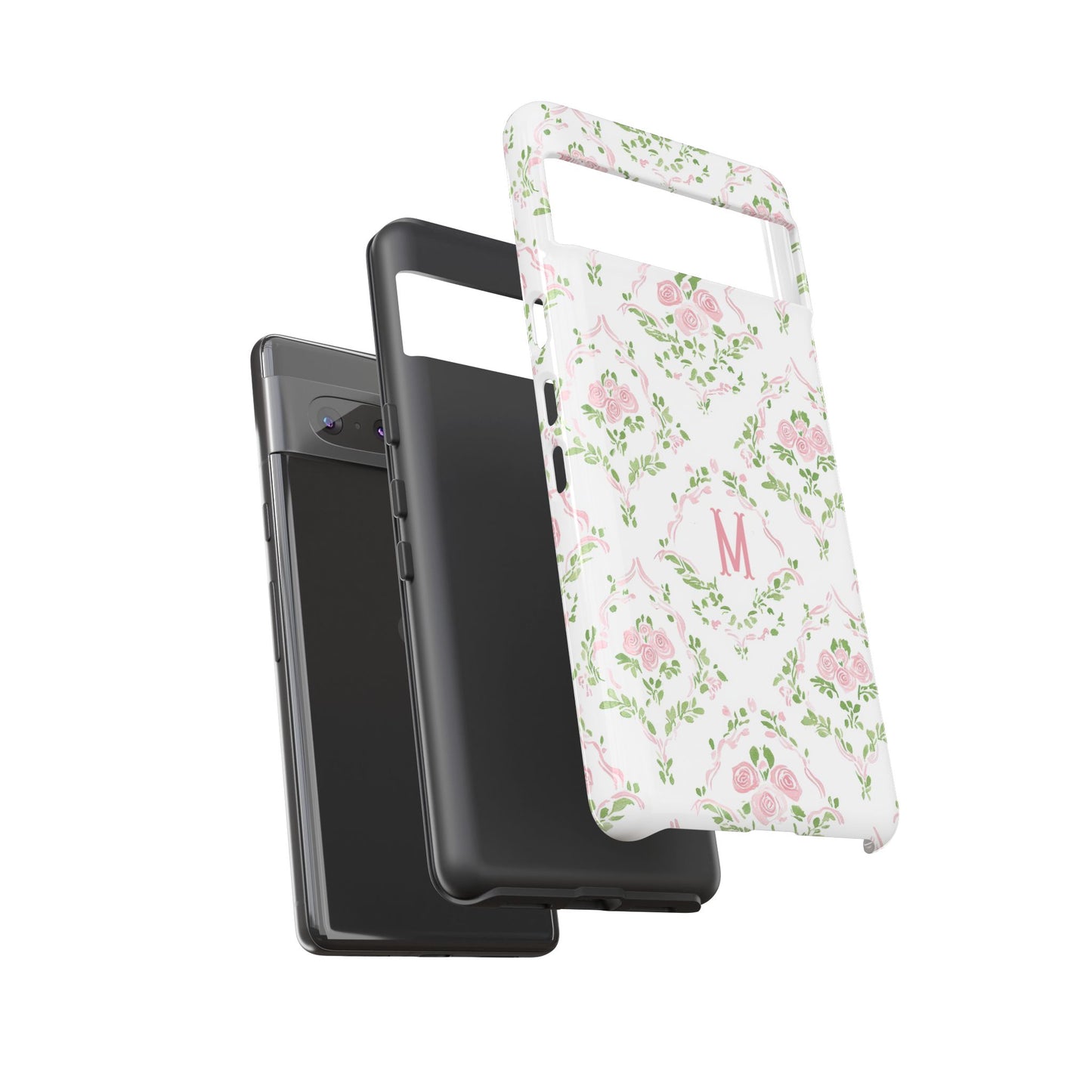 Pink Rose Grandmillennial Floral Monogram Phone Case