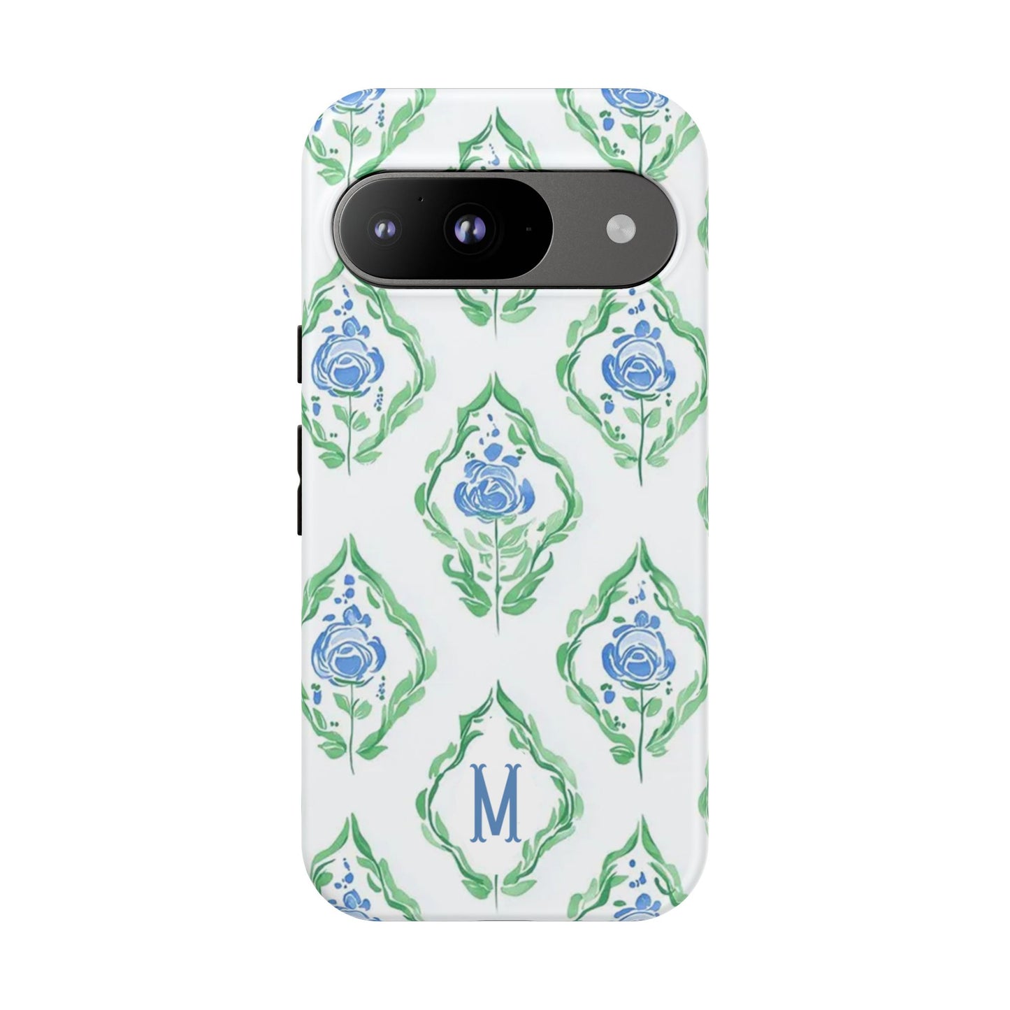 Blue Rose Grandmillennial Monogram Phone Case Personalized