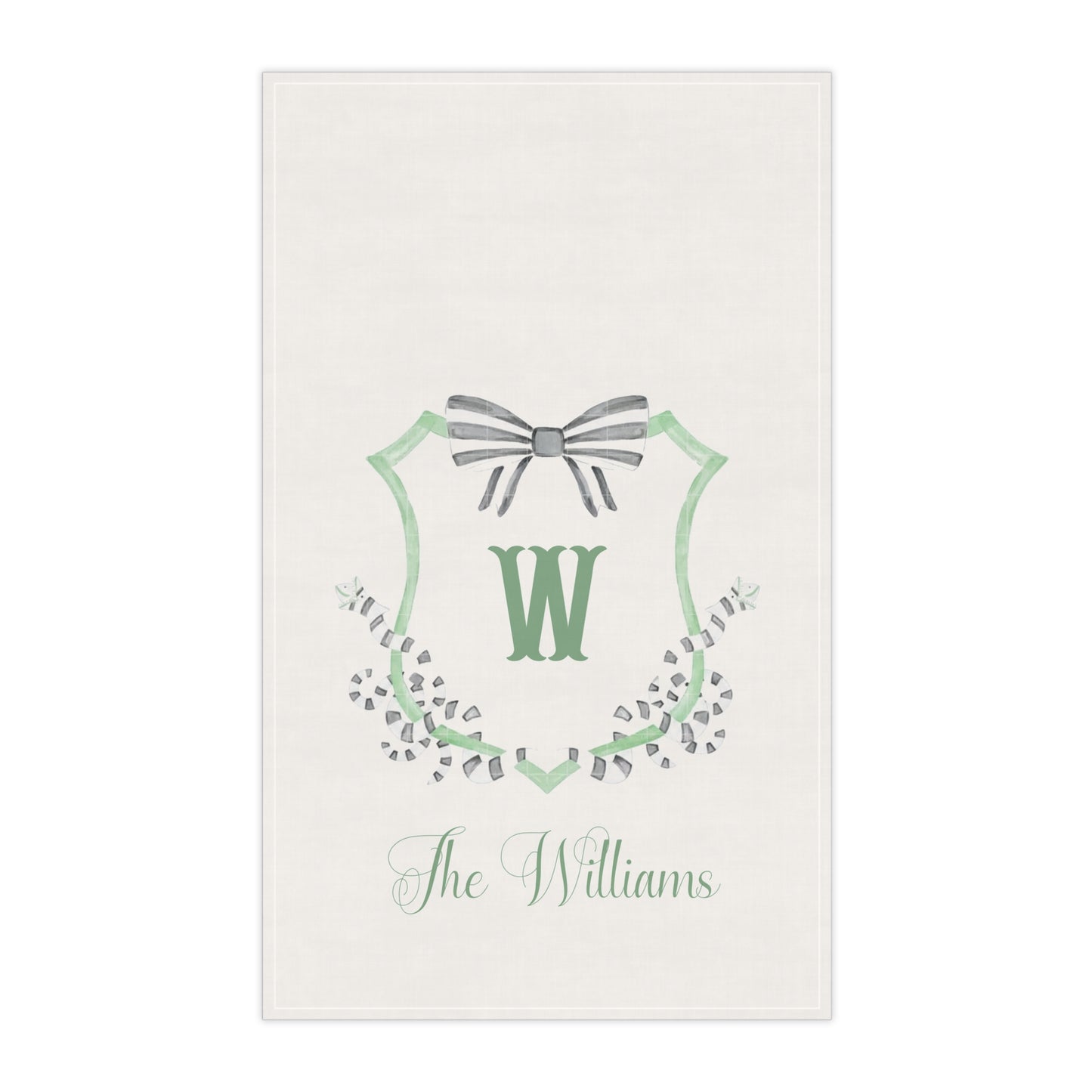 Monogram W Shield Tea Towel | Personalized Initial Kitchen Towel