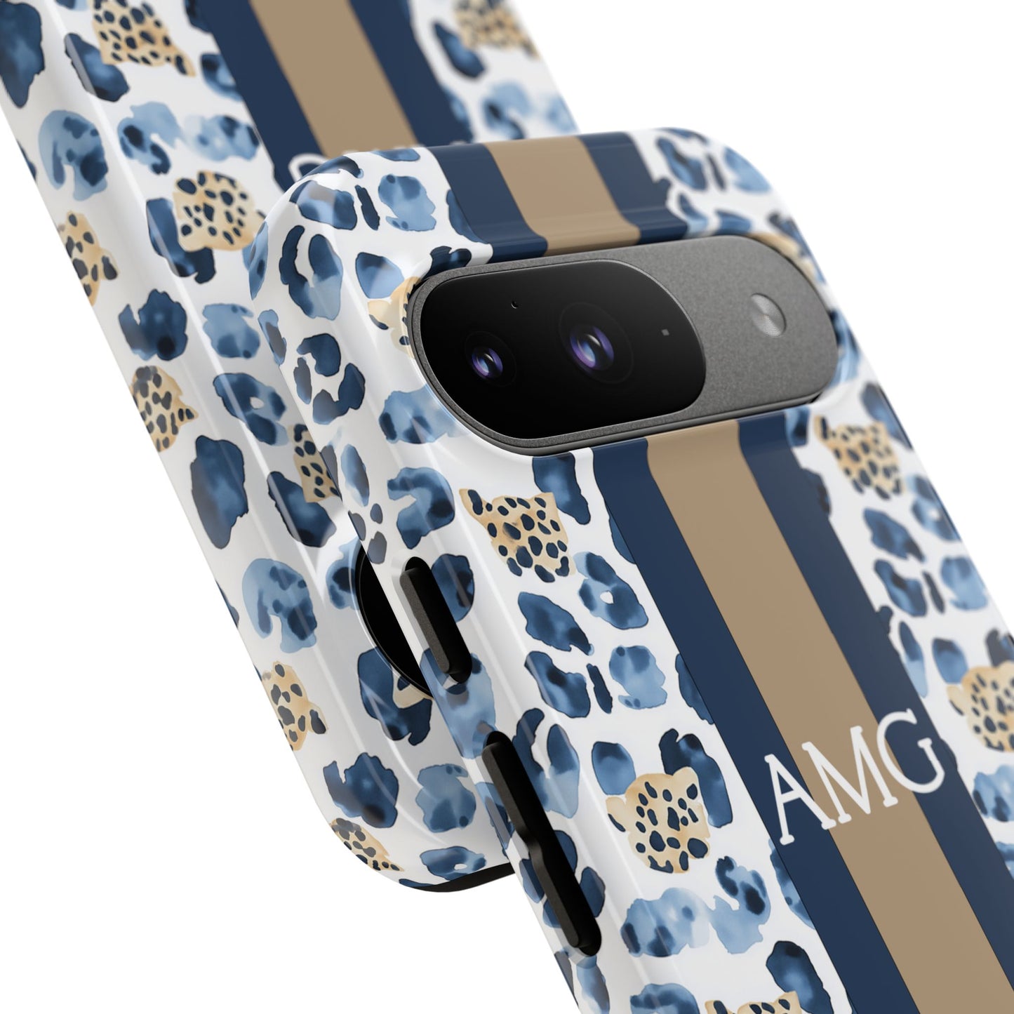 Blue Leopard Monogram Phone Case