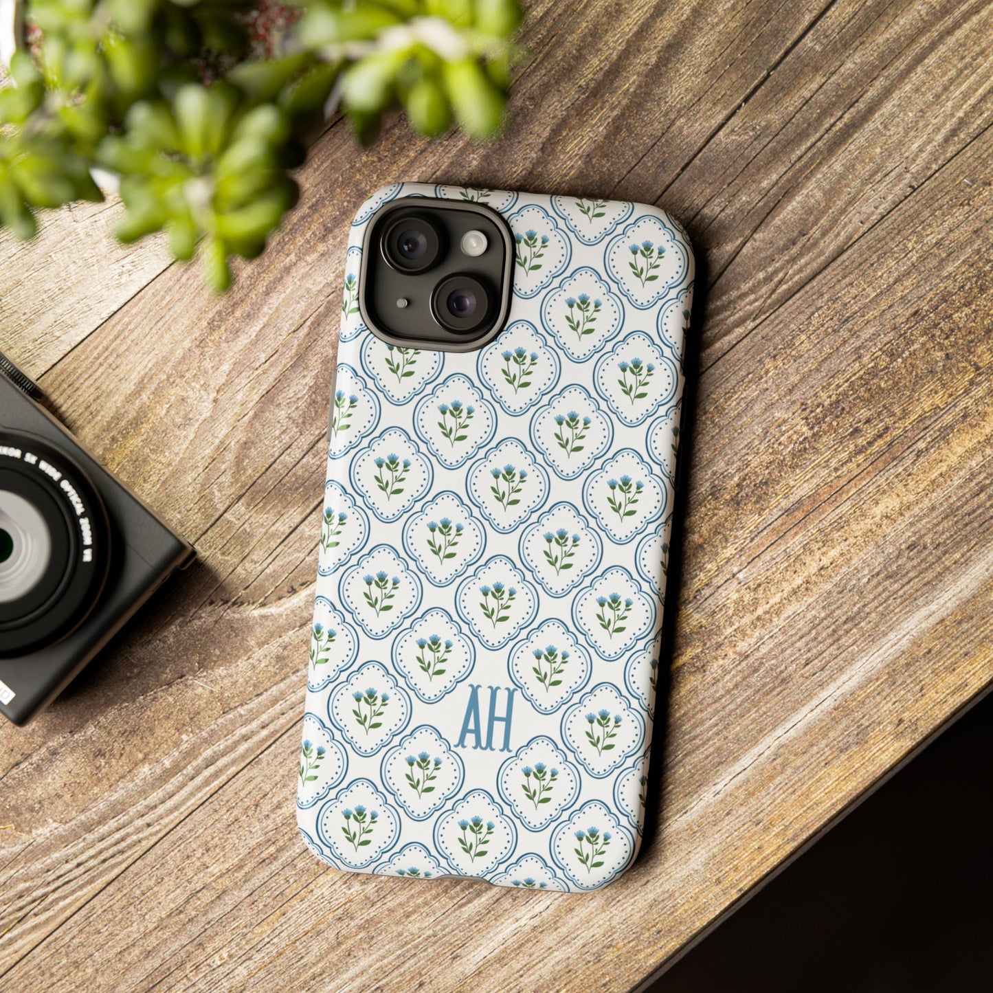 Blue Cottage Floral Monogram phone case