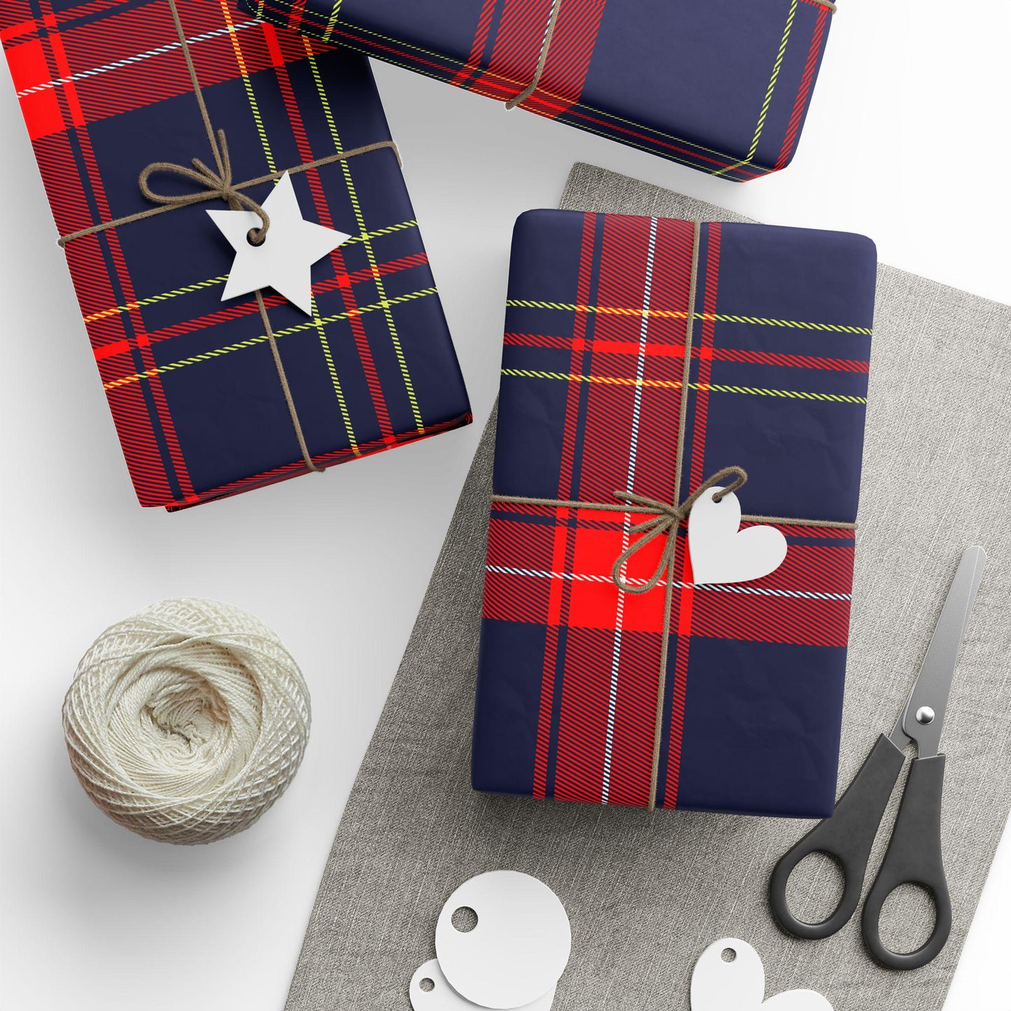 Classic Navy & Red Tartan Gift Wrap