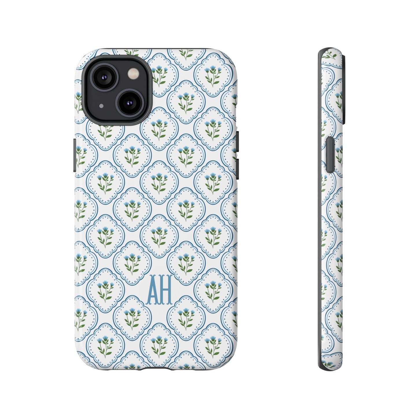 Blue Cottage Floral Monogram phone case