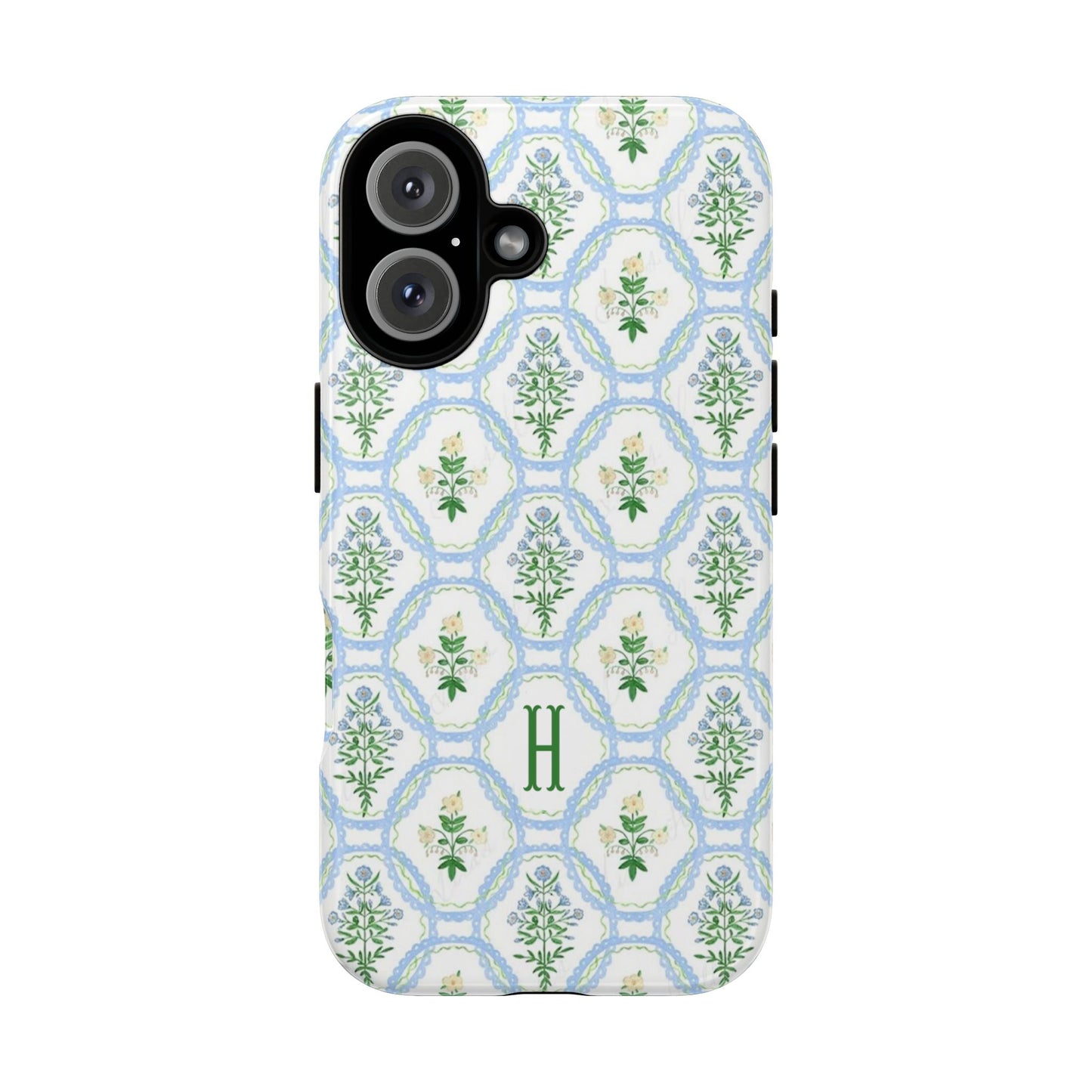 Blue Floral Motif Monogram Phone Case Personalized