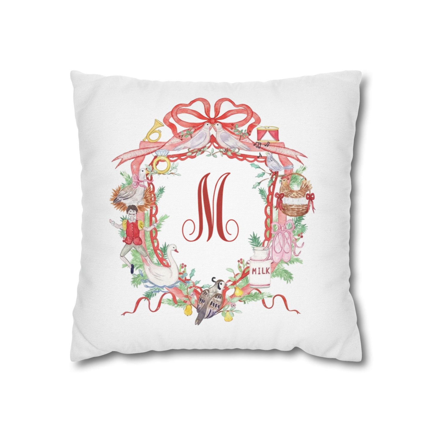 Floral Ribbon Monogram M Pillowcase