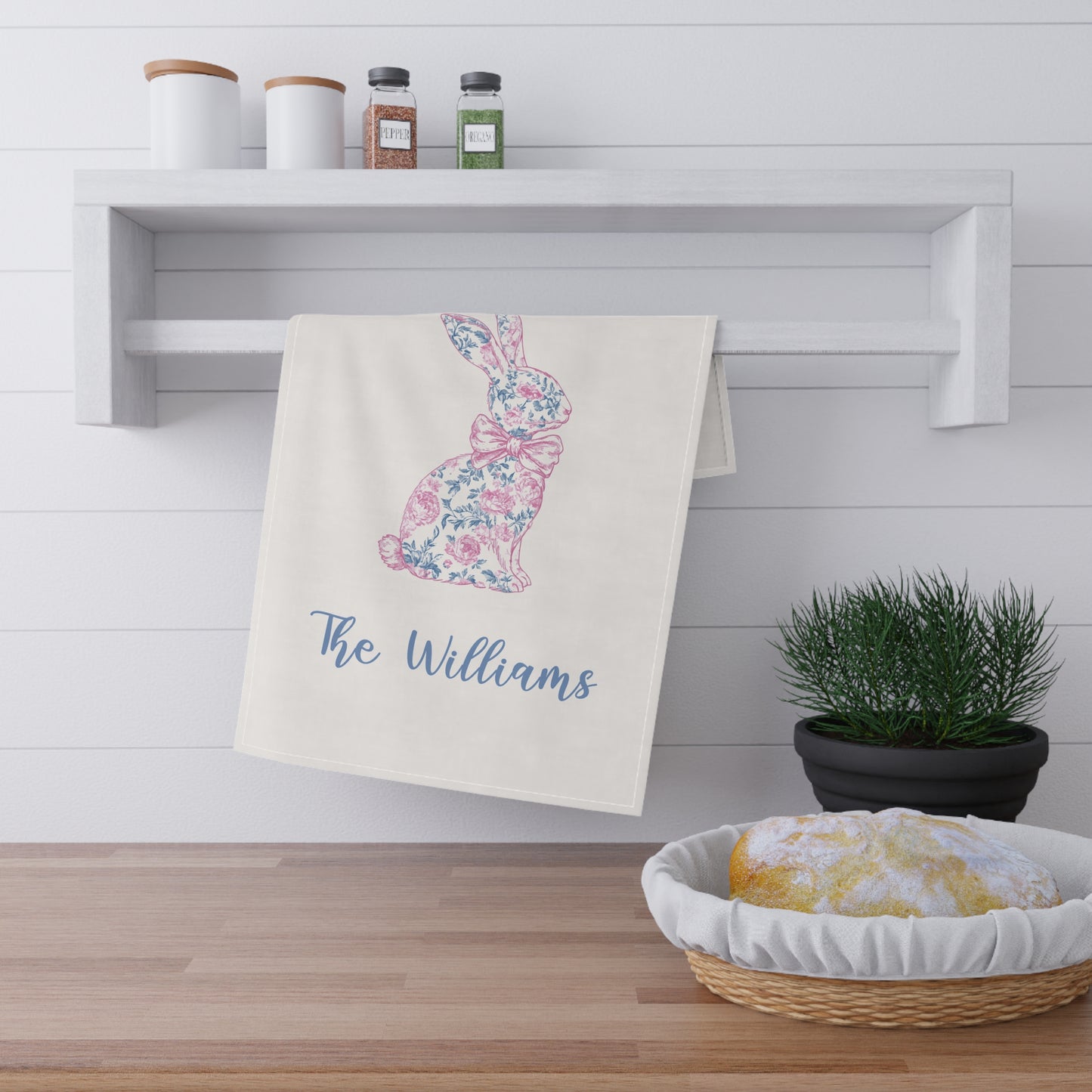 Personalized Easter Chinoiserie Tea Towel