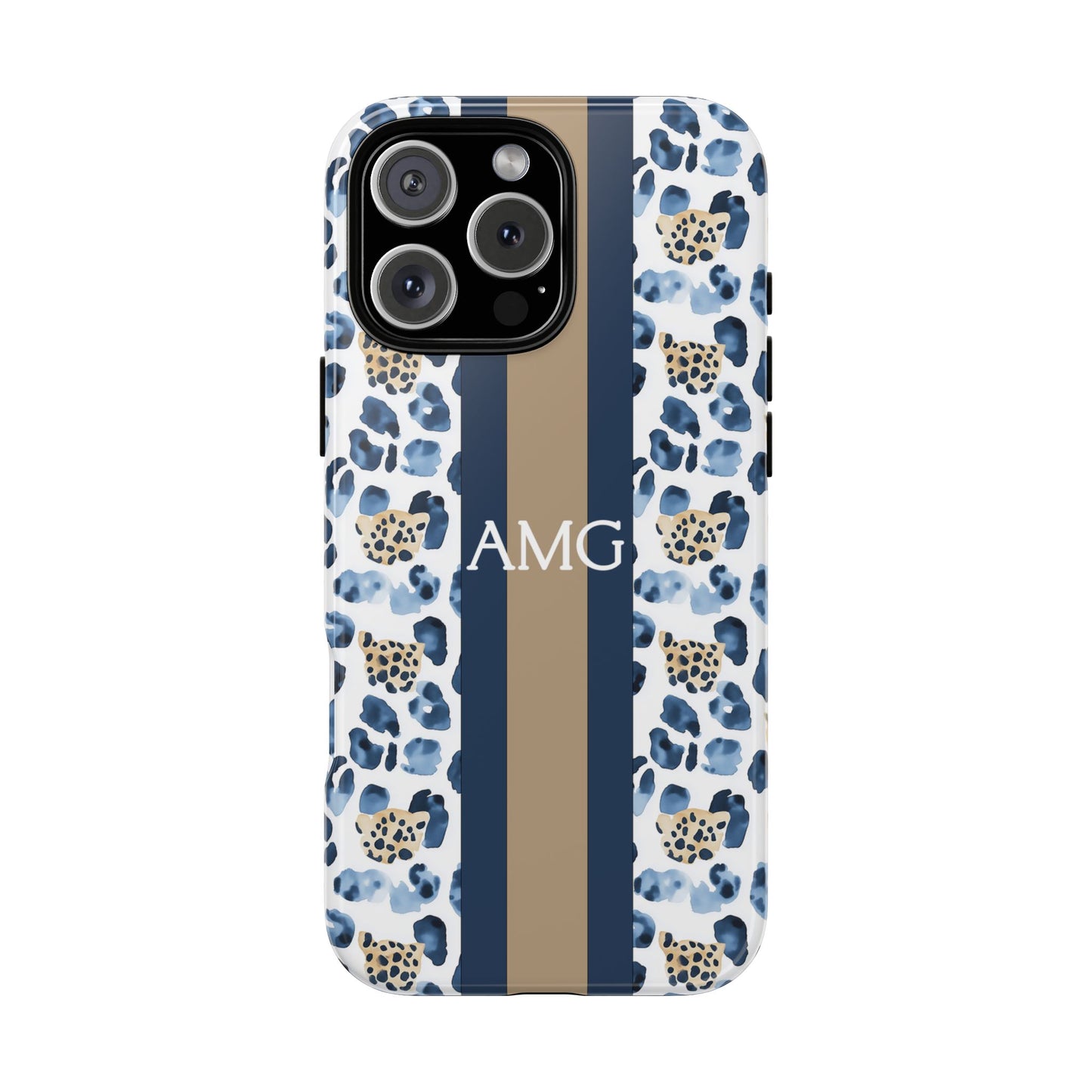 Blue Leopard Monogram Phone Case