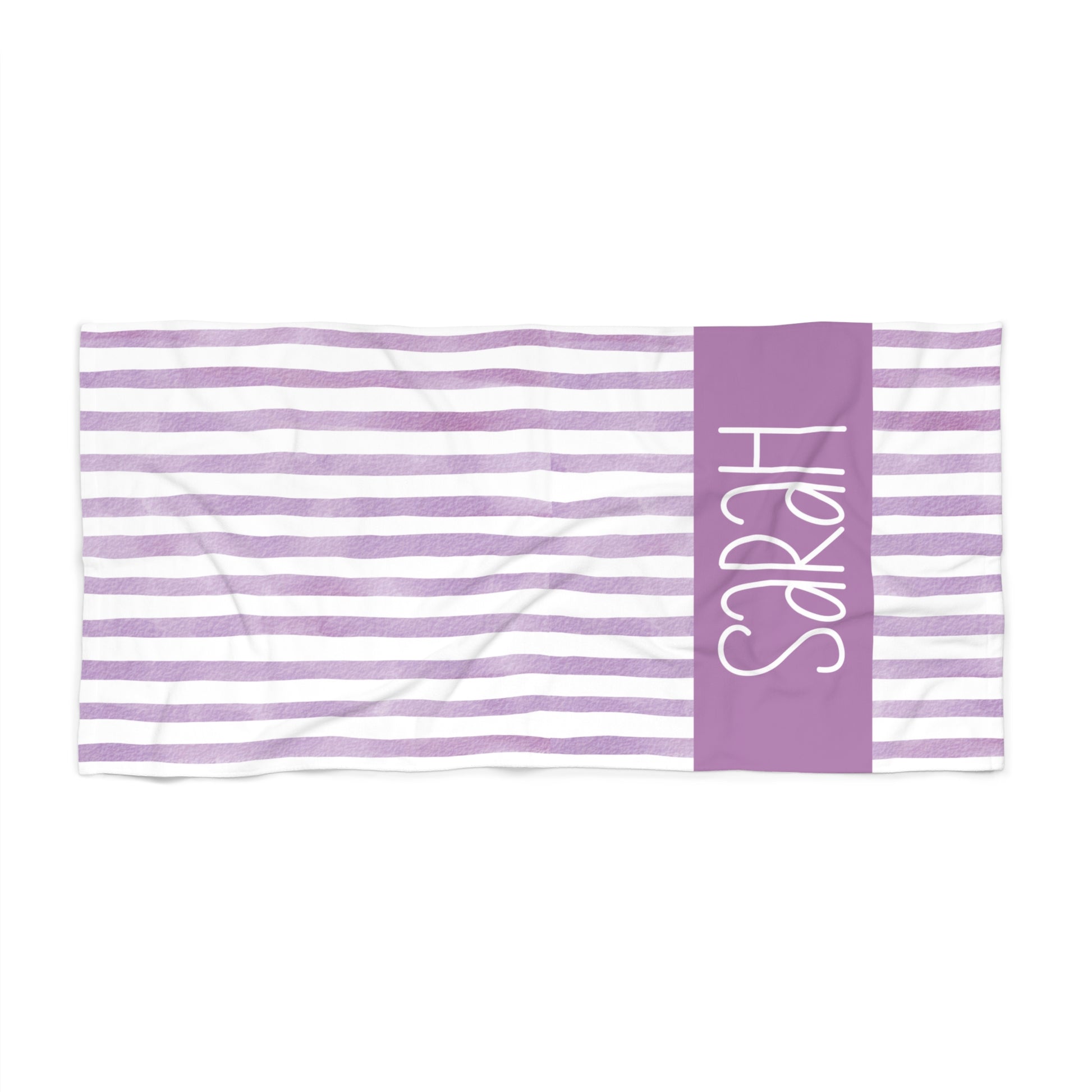 Purple Striped Personalized Kids Beach Towel