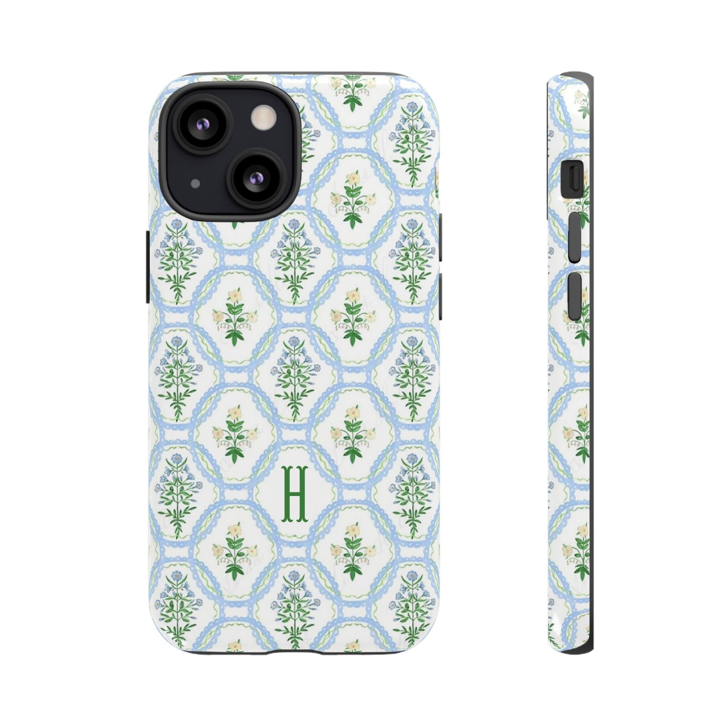 Blue Floral Motif Monogram Phone Case Personalized