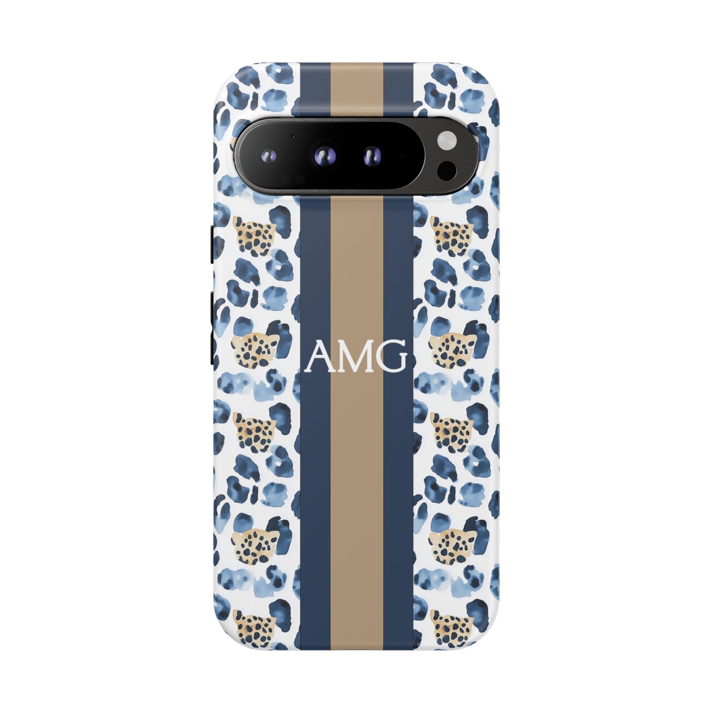 Blue Leopard Monogram Phone Case