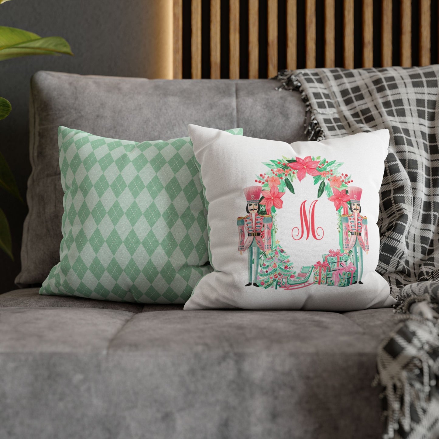 Pink Nutcracker Wreath Pillowcase | Square Pillowcase